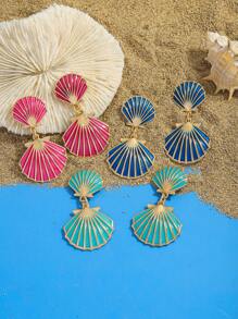 1 Pair Boho Style Shell Texture Enamel Pendant Earrings, Fashion Oceanic Element Eardrops Suitable For Women To Wear In Summer, Beach Vacation