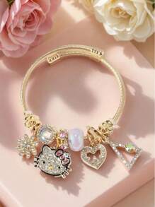 Sanrio 1 pieza Pulsera con dije de anime de Sanrio - Joyería adorable de Hello Kitty, adecuada para adolescentes, regalo de dibujos animados ajustable con cuentas brillantes | Accesorio de anime lindo, aleación de metal, adecuado para uso diario