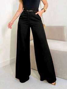 Women's Tailored Dress Pants With Belt - 黑色 - 查看 1