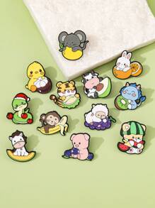 12 pièces Broches animaux de dessin animé du zodiaque, découvrez votre totem exclusif, occasions sociales de brise-glace, insignes en métal d'alliage magique, convient pour les cadeaux et la collection de sacs à dos pour l'école