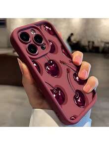 1 个勃艮第磨砂樱桃图案手机壳，带红色底部，适用于 16 Pro Max、15、14 Plus、13、12、11 及系列，个性化保护套防水防震防摔防刮