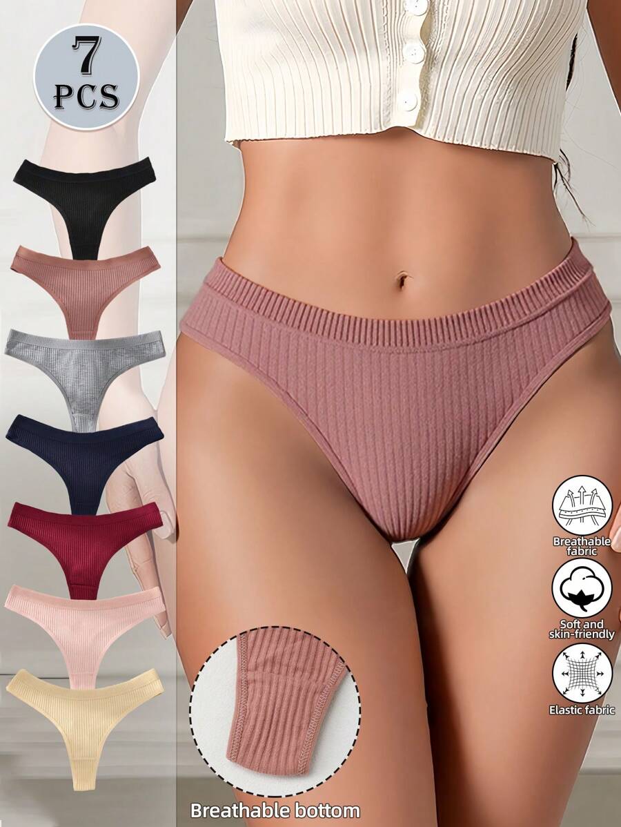 7pcs Set Seamless Low Waist Panties Sexy Ribbed Underwear Women Comfortable Breathable Panty Yoga Sports Briefs Thongs For Women