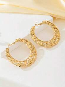 1 Pair Fashionable Geometric Enameled Earrings, Versatile - Yellow Gold 2 - View 5