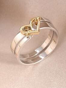 Minimalist Creative Gold Heart Spiral Embossed Silver Ring, Personalized Jewelry Accessory, Suitable For Women's Everyday And Party Wear