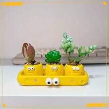 4pcs - Cartoon Cheese Thumb Flower Pot Outdoor Statues, Succulent Mini Creative Planter, Cute Cheese Shape Planter 3pcs Set + 1pc Tray