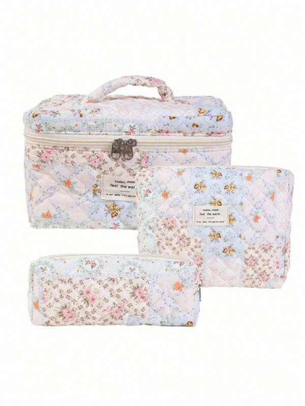 1Pc/Set Floral & Plaid Pattern Large Capacity Multifunctional Cosmetic Organizer Wallet Pouch Portable Cosmetics Brush Storage Clutch With Zipper Closure For Lipstick, Brush, Skincare Travel Essentials Make Up Bag Holiday Essentials Cosmetic Bag Makeup Bags Makeup Organizer Holiday Winter Women Gifts For Women Make Up Organizer Makeup Storage Valentinesvacation Summer Back To School School Stuff Bag For School Travel Bag For Women Makeup Bag For Travel