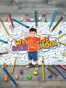 1 件 - 返校白色欢迎返校摄影背景儿童开学第一天派对摄影背景蓝色笔记铅笔教室装饰横幅白色蓝色教师和学生儿童派对装饰背景架