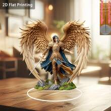 2D 平面圣米迦勒大天使亚克力桌面装饰 - 7x7 英寸，优雅的祝福标志，适合家庭和办公室，非常适合卧室、咖啡厅、客厅、花园和阳台