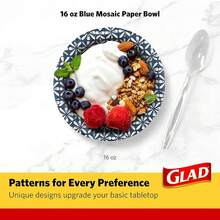- Cuencos de sopa desechables para alimentos calientes, resistentes a los cortes, cuencos de papel aptos para microondas con diseño de hojas de palma tropicales, para fiestas, chile, - Azul Mosaic - Ver 5