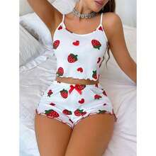 Kit 2 Baby Dolls For Women Leopard Print And Strawberry – Short Doll Sexy Summer Blogger Comfortable Pajamas - 黑與白 - 查看 2