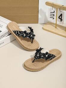 1 Pair Plain Color Flip Flops, Casual Minimalist Versatile Slippers - Black - View 3