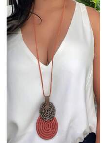 Women's Long Necklace Color Handmade Mandal Pendant - 35.火烈鳥/混合 - 查看 2