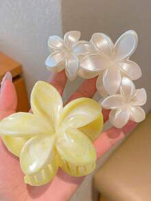 2 件亚克力黄色仿珍珠和白色花朵发夹，多佩戴多功能旅行度假装配饰，轻巧清新花卉夏季海滩摄影道具，适合日常使用时尚发饰花爪夹休闲发夹 - 彩色 - 查看 2