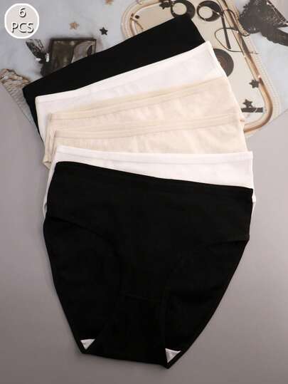 6pcs Women's Multicolor Mid-Waist Milk Silk Ribbed Cute & Comfortable Sports Briefs