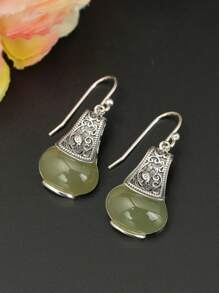 1 pieza Pendientes retro de estilo chino nuevo con carpa y jade similar, pendientes de lujo exóticos adecuados para fiestas de mujeres y regalos de vacaciones
