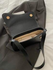 简约纯色单肩翻盖包，经典纹理斜挎包，女士钱包