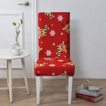 1/4/6/100 piezas Fundas de silla con estampado navideño, fundas elásticas a prueba de polvo con decoración navideña de dibujos animados para sillas del comedor, decoración navideña, fiesta festiva