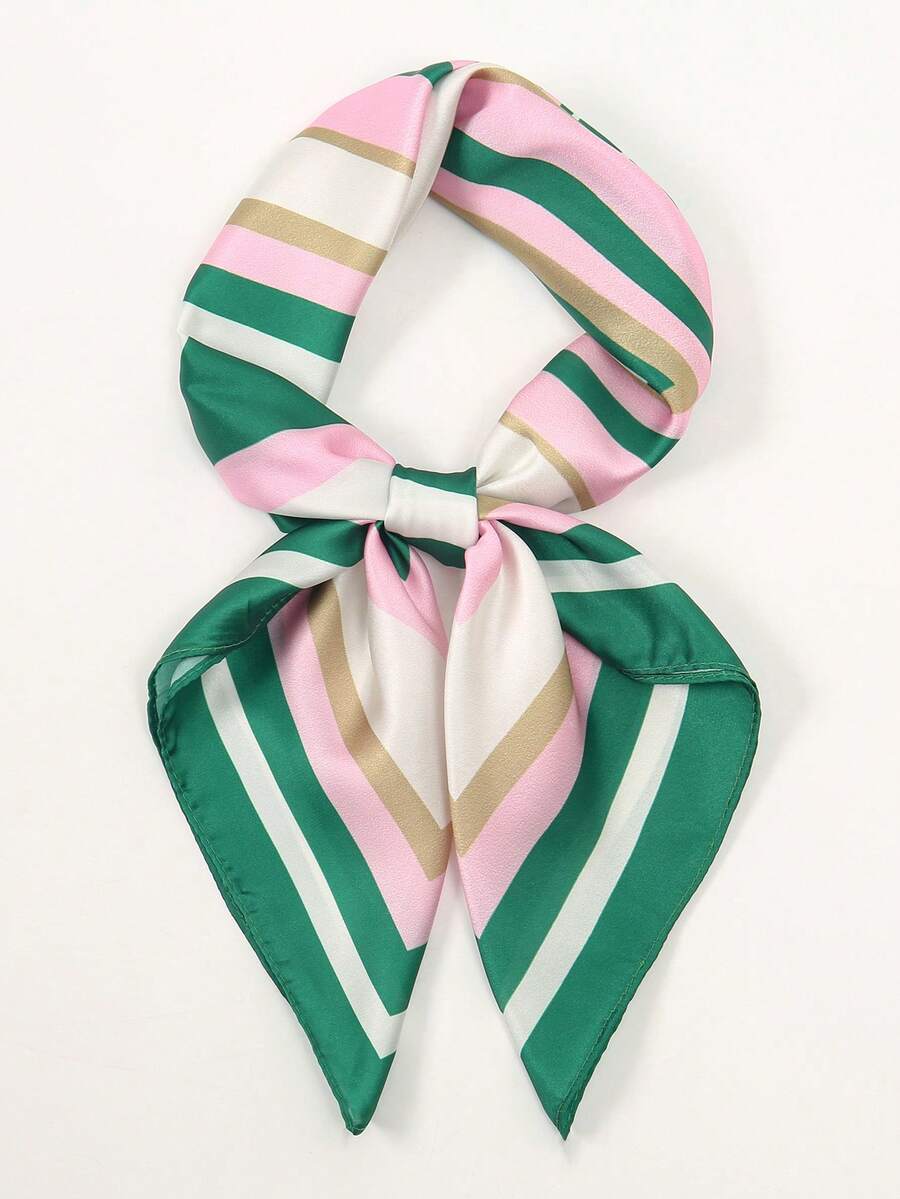 1条简约印花70厘米小方巾，新款春季女士头巾，多功能腰带、发圈、头带、时尚领巾，可搭配连衣裙 - 彩色 - 查看 1