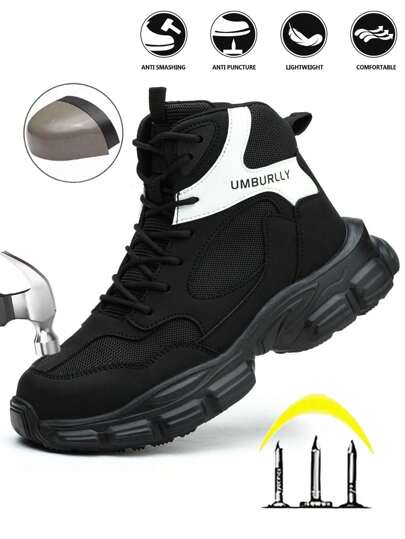 UMBURLLY 1 par de zapatos de trabajo con estilo de cargo de retazos y cordones para mujer, resistentes a golpes y perforaciones, para todo tipo de clima