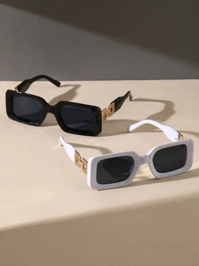 2pcs Women's Square Plastic Frame Fashion Eyeglasses, Hollow-Out Design, Suitable For Outdoor & Vacation Wear