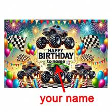 [Customized] Personalized Birthday Party Backdrop, Love Party, Cool Monster Truck Banner, Customized Decorative Wall Hanging, Home Decor, DIY Pattern Party Decoration, No Electricity Required - 1PC - View 4