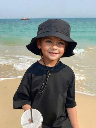 Sombrero de cubo para niños, sombrero de sol de secado rápido para exteriores, con cordón ajustable, portátil, adecuado para deportes escolares, actividades al aire libre, uso diario, negro