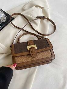 复古大容量手提包，奢华 PU 斜挎包，女士经典休闲手提包和单肩包 - 咖啡棕 - 查看 5