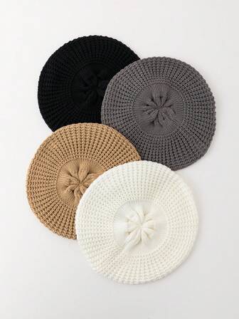 1pc Women's Hollow Knitted Beret Hat, Outdoor Knitted Vintage Casual Cap, Autumn/Winter