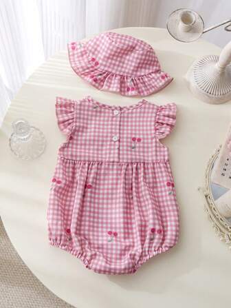2pcs/Set Newborn Baby Girl Cute Fashionable Sleeveless Bodysuit And Hat Set, Summer