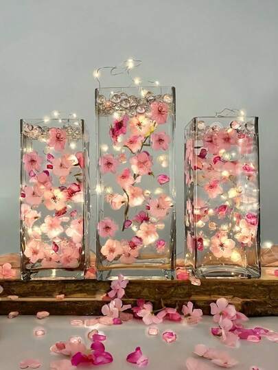 50/100 piezas Flores de cerezo artificiales como relleno de jarrón, decoración. Flores artificiales para centros de mesa con velas flotantes, flores de sakura rosa falsas. Relleno de flores falsas para centros de mesa de boda, fiesta, hogar, bar, restaurante. Decoración para el hogar, decoración de habitaciones, jarrones de vidrio