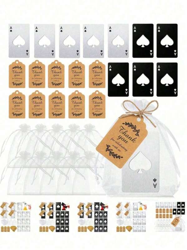 6/18/30pcs/Set Black/Silver Playing Card Bottle Opener Set, Spade A Bottle Opener, Suitable For Wedding Party Gifts, Home Gathering Atmosphere Gifts, Wedding Guest Favors, Birthday Party Gifts, DIY Small Gifts