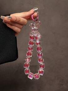 Correa de muñeca de cadena con cuentas de cristal de lujo, decoración de llavero desmontable para teléfono, bolso o cartera