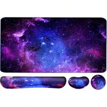 Large Mouse Pad Desk Dad, 4-In-1 Keyboard Wrist Rest Pad & Wrist Support Mouse Pad Set, Extended Desk Pad Waterproof Desk Home Office Study Game-Blue Marble - Galactic - View 1