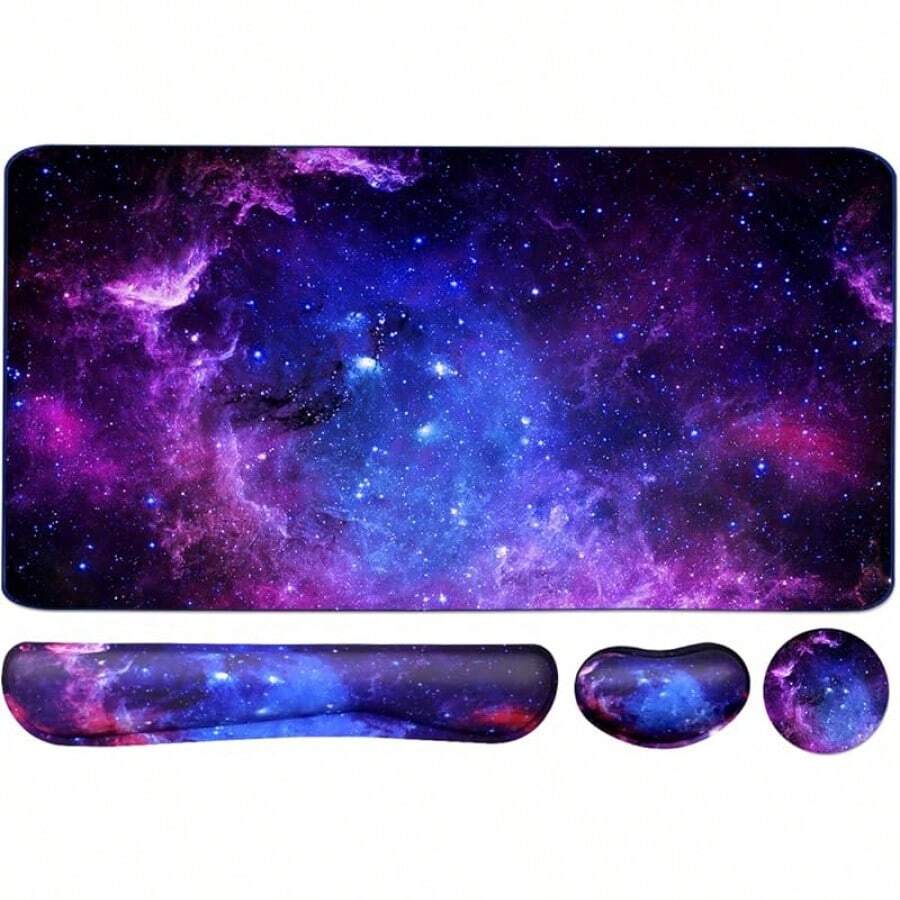 Large Mouse Pad Desk Dad, 4-In-1 Keyboard Wrist Rest Pad & Wrist Support Mouse Pad Set, Extended Desk Pad Waterproof Desk Home Office Study Game-Blue Marble - Galactic - View 1