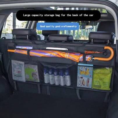 1pc Car Trunk Storage Mesh Bag, Organizer Compartment Holder For SUV, MPV, Rear Seat, For Umbrella, Racket