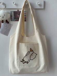 时尚百搭鸭子印花女士手提包，大容量购物袋，适合日常通勤 - 米色 - 查看 3