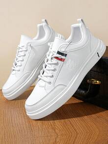 ​Men's White Leather Sneakers - All-Day Comfort Non-Slip Sole, Clean Simple Styling For Any Outfits​ - 白色 - 查看 1