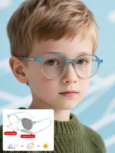 1 pieza Gafas de estilo retro casual con montura redonda completa de metal y acrílico que cambian de color, adecuadas para el uso diario, decoración de ropa, uso diario de estudiantes y salidas de verano para niños y niñas de 9 a 14 años