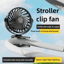 带夹子的便携式 LED 台扇，带夜灯的 USB 可充电个人风扇，可调节气流，适合露营、居家、旅行 - 室内外使用，LED 显示屏，小夜灯，500mAh