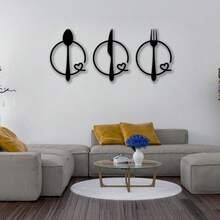 3pcs Metal Wall Decor Set - Fork, Spoon, Knife Design | Suitable For Home, Living Room, Office, Kitchen, Dining Room Decoration, Ideal Gift For Mother's Day, Housewarming, Durable And Easy To Install - Black - View 7