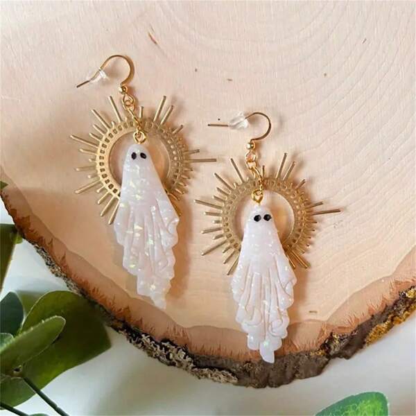 1 Pair Bohemian Retro Style Hoop Earrings, Fashion Simple Ghost Pendant Earrings, Suitable For Women Daily Party Accessories, Halloween Jewelry Gift