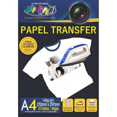 Papel Transfer para Tecidos Claros A4 150G c/ 10 folhas para impressora jato de tinta