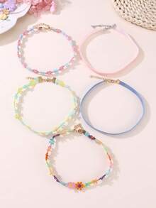 Set de 5 piezas de joyería con collar de flor de margarita de satén para niñas - Multicolor - Ver 6
