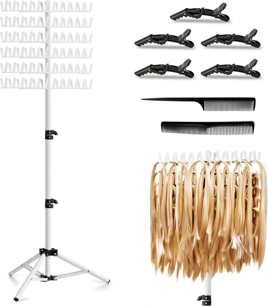 Eastdone Braiding Hair Rack Standing Extension Holder Hanger, 144 Pegs Divider For Separator Stand Display (Black) - 白色 - 查看 1
