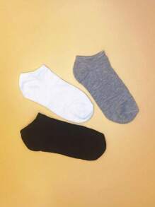 5 Pairs Solid Color Short Socks In Black, White & Gray, Unisex, Simple & Fresh For All Seasons