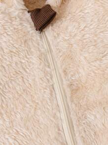 1pc Newborn Baby Boy Cute Bear Design Contrast Color Hooded Zipper Long Sleeve Romper, Comfortable Outfit For Infant