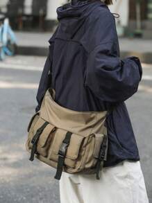 Japanese Style New Simple Men Messenger Bag Large Capacity Waterproof Student Campus Backpack Shoulder Bag Casual Daily Commute Bag School Bag Side Bag