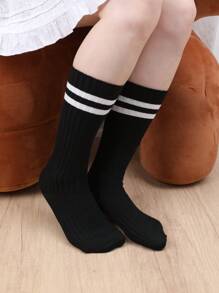 4 pares de calcetines sobre la rodilla a rayas para niños y jóvenes, nuevos calcetines deportivos estilo coreano para niñas, versátiles calcetines de tubo alto aptos para primavera, otoño y vuelta al colegio