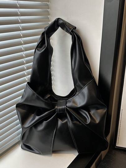 Women's Casual Tote Bag With Bow Decor, Spacious Minimalist Shoulder Bag Suitable For Shopping, Work Commute, Travel, Daily Use
