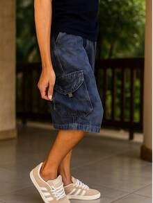 Men's Cargo Bermuda Dazzling Jeans Balloon Extra Large Pocket Original Man - Than chì - Xem 2